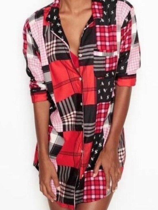 Victoria's Secret Other - Victoria's Secret‎ Dreamer Patchwork Flannel Sleep Shirt Women's Size Small
